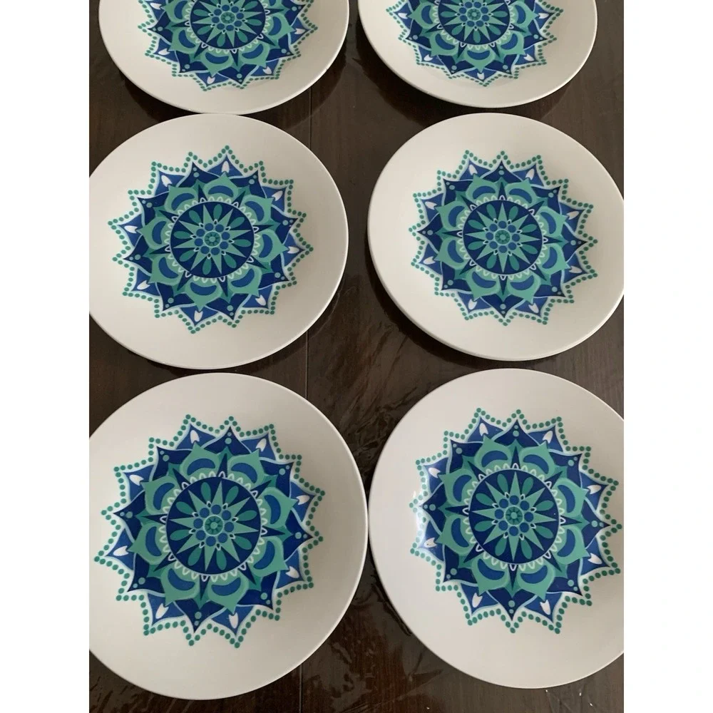 7 Royal Norfolk Replacement Plates Blue Turquoise Starburst Mandala Atomic 8